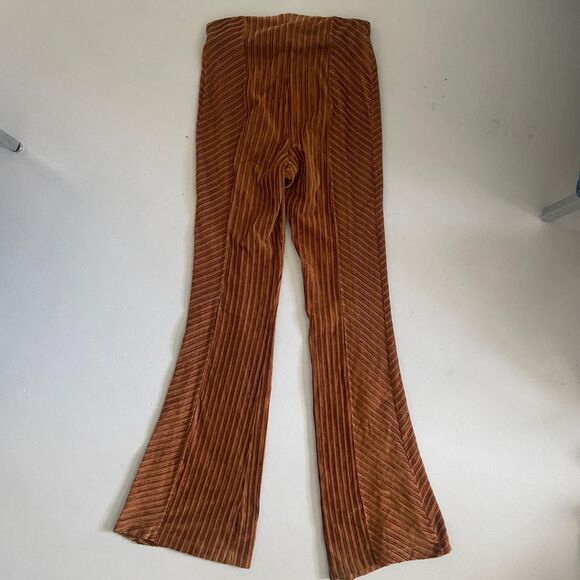 Free People High Waisted Slim Pull-On Velvet Flare Pants Orange Gold Small - Picture 3 of 11